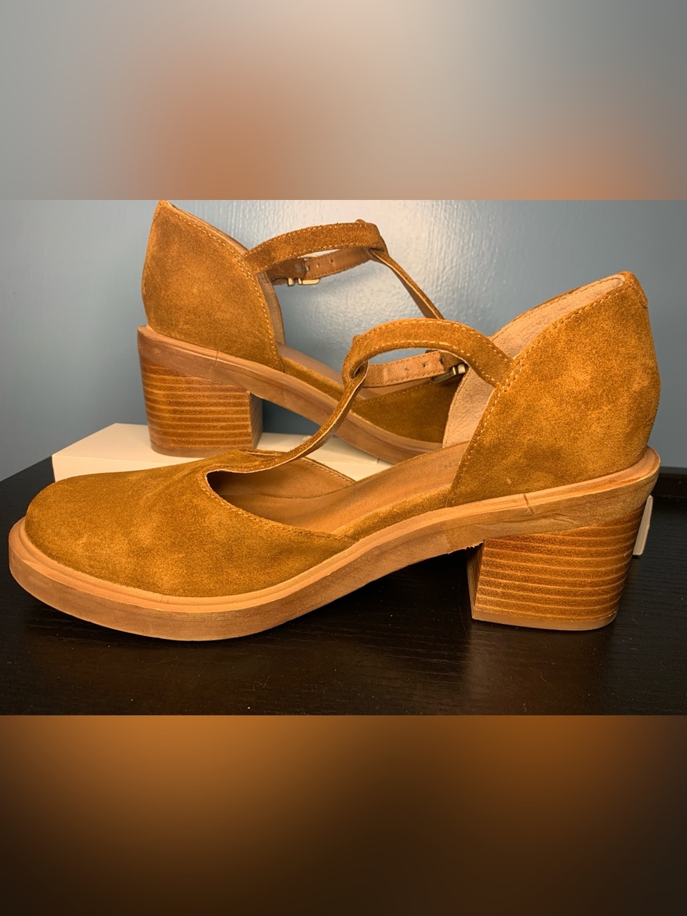 Seychelles T-Strap Suede Platform sandals in Cognac